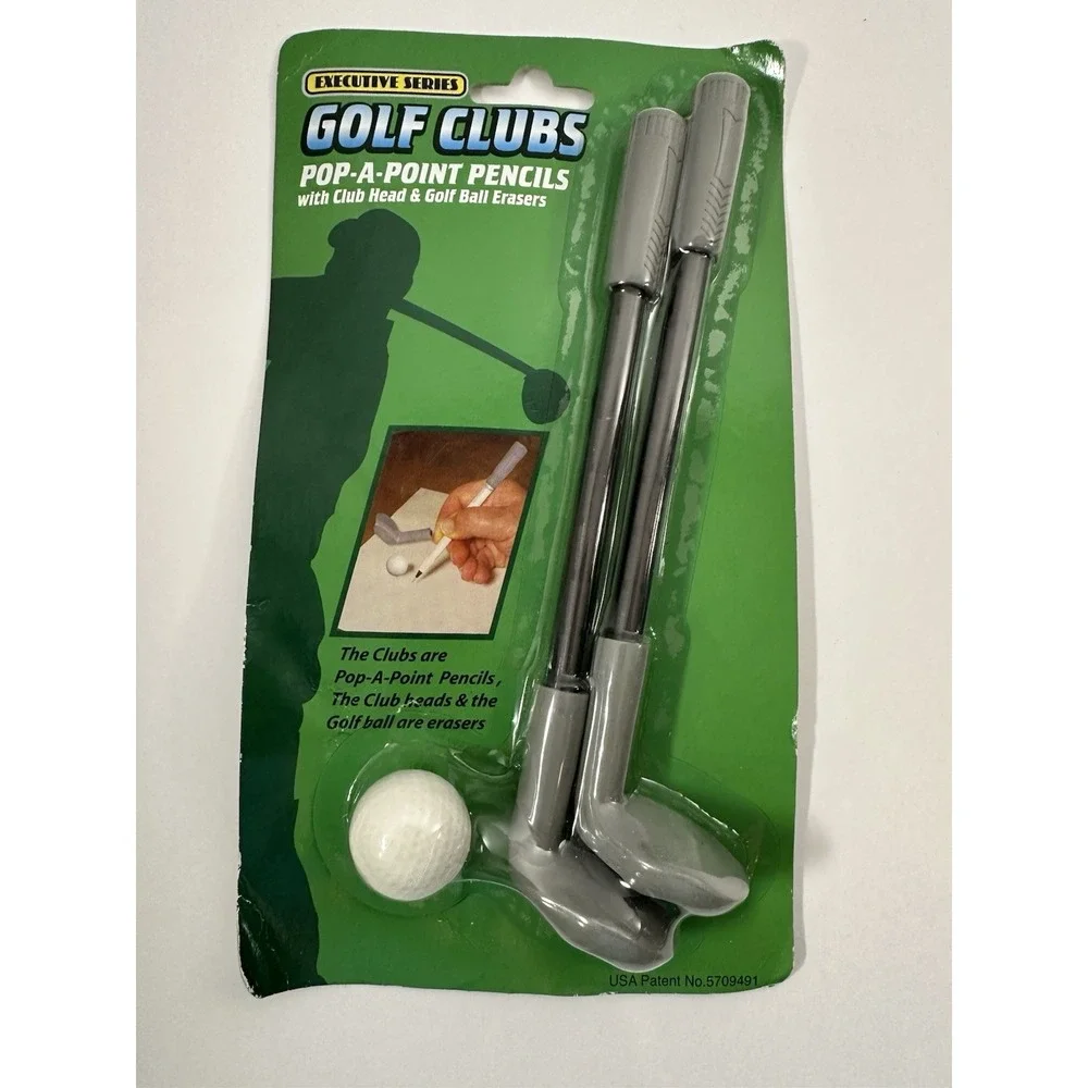 Golf Club Pop-A-Point Pencil Set w/ Ball Eraser Office Gift Executive Series
